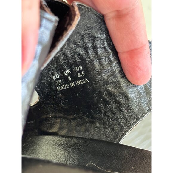 ASRA Womens Brown Croc-Embossed Chunky Sandals With Gold Buckles - Picture 15 of 15